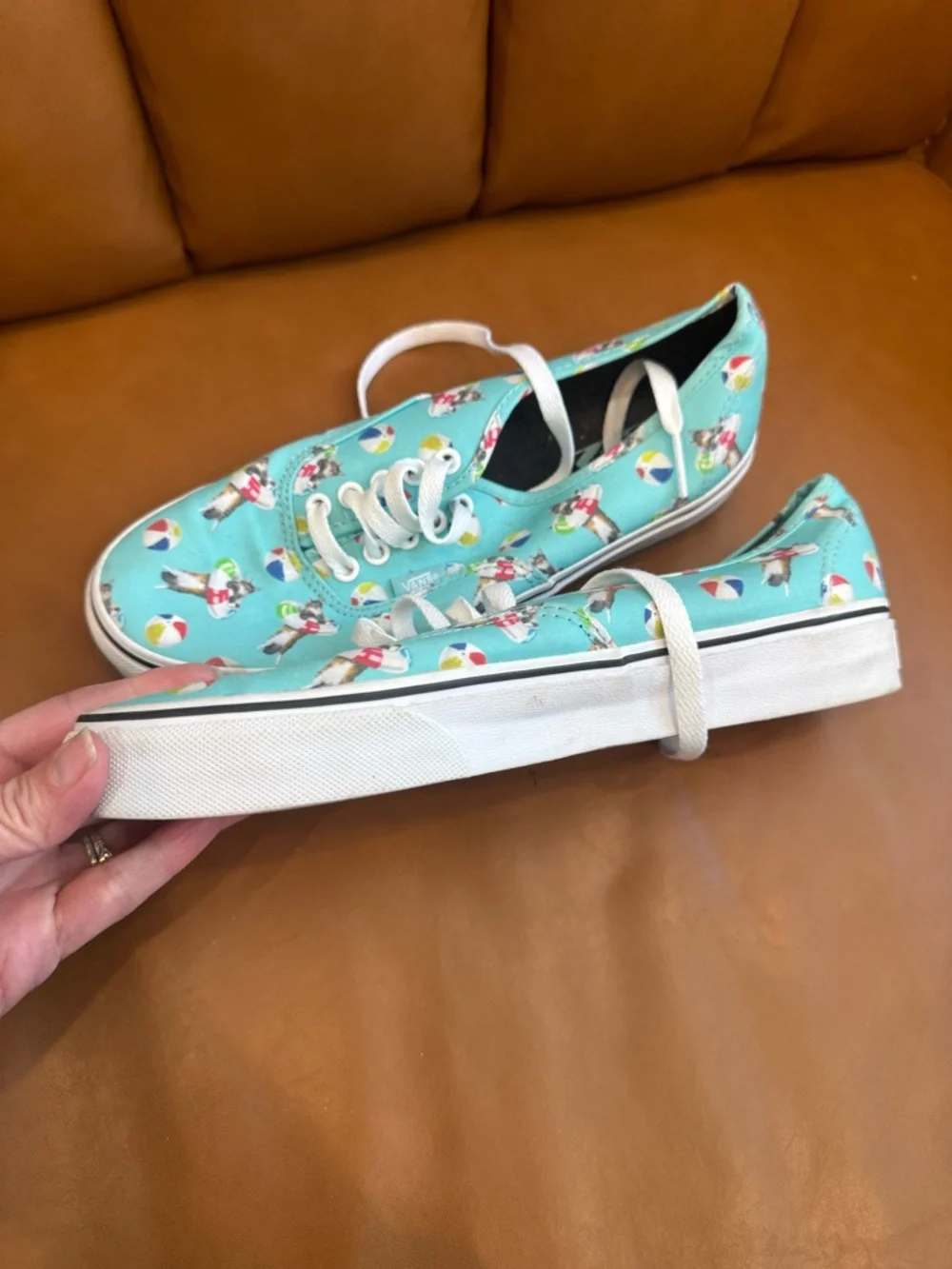 Vans Aqua Canvas Sneakers with Beach Ball & Cat Print - Picture 7 of 10